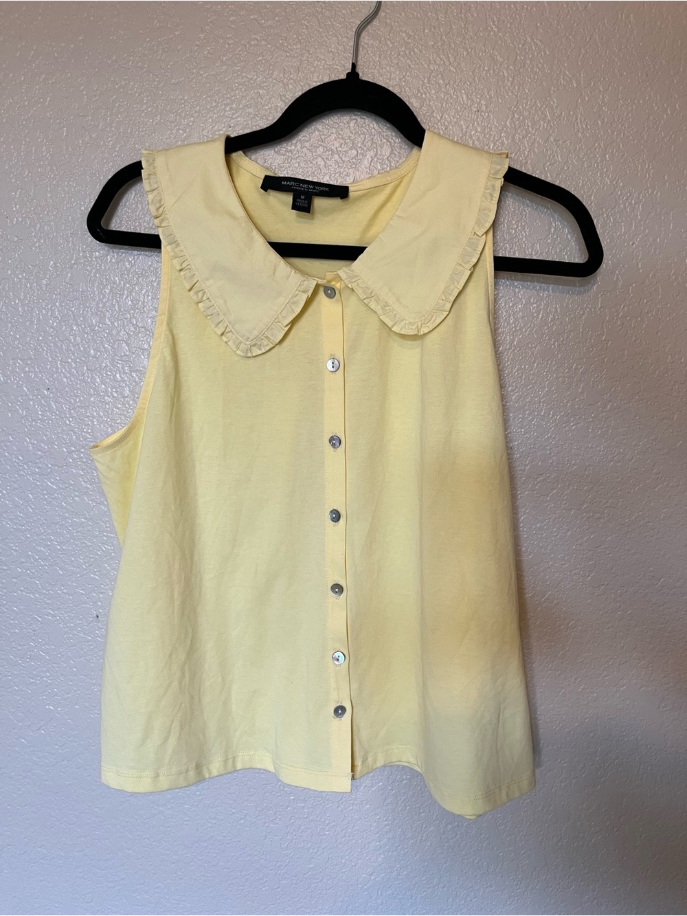 Sleeveless Yellow Peter Pan Collar Button-Front Top